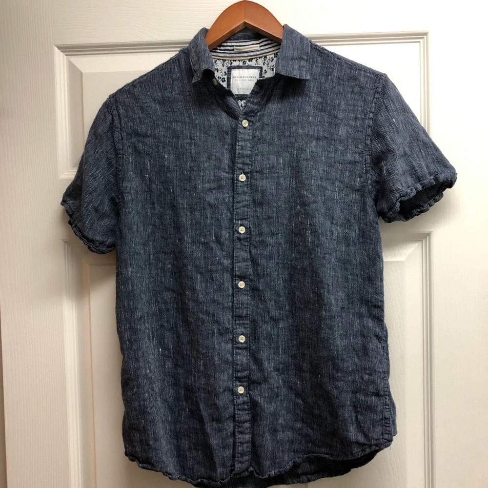 Denim & Flower Men's Short-Sleeve Button-Down Shirt - Dark Blue - Picture 1 of 6
